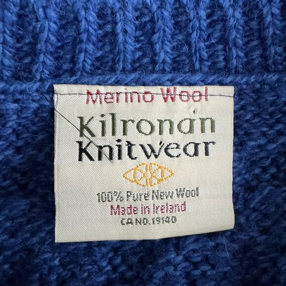 Kilronan Fisherman Cardigan Sweater Medium Blue Merino Wool Cable‎ Knit CJ-1956 - Picture 5 of 8
